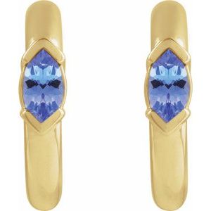 14K Yellow Gold Natural Tanzanite 10 mm Hoop Earrings – image 2