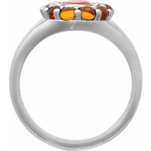 Platinum Natural Mexican Fire Opal & Natural Citrine Halo-Style Ring