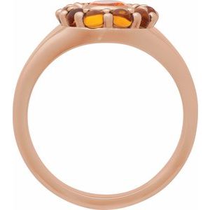 14K Rose Gold Natural Mexican Fire Opal & Natural Citrine Halo-Style Ring
