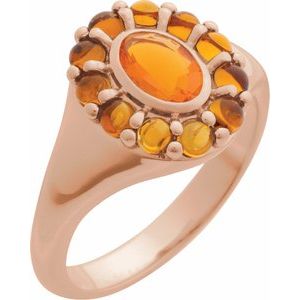 14K Rose Gold Natural Mexican Fire Opal & Natural Citrine Halo-Style Ring