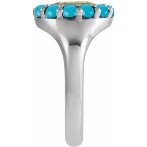 Sterling Silver Natural Peridot & Natural Turquoise Halo-Style Ring