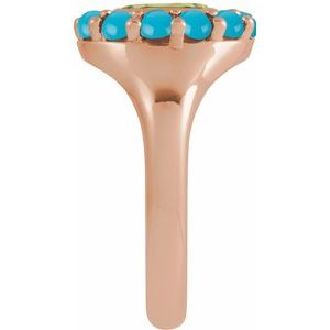 14K Rose Gold Natural Peridot & Natural Turquoise Halo-Style Ring