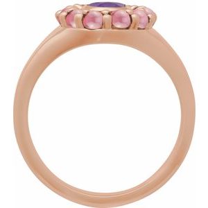 14K Rose Gold Natural Amethyst & Natural Rhodolite Garnet Halo-Style Ring