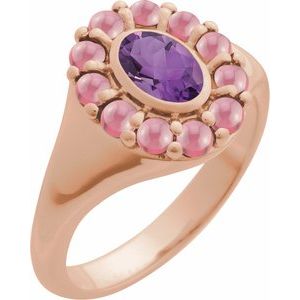 14K Rose Gold Natural Amethyst & Natural Rhodolite Garnet Halo-Style Ring