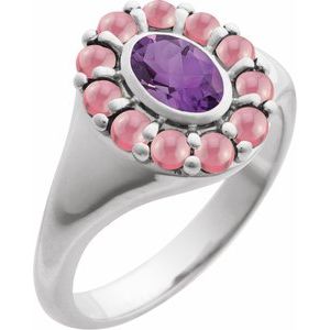 Platinum Natural Amethyst & Natural Rhodolite Garnet Halo-Style Ring
