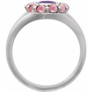 14K White Gold Natural Amethyst & Natural Rhodolite Garnet Halo-Style Ring