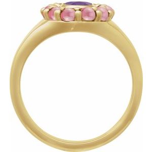 14K Yellow Gold Natural Amethyst & Natural Rhodolite Garnet Halo-Style Ring