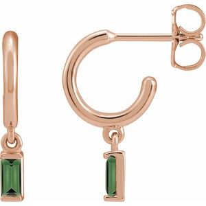 14K Rose Gold Natural Green Tourmaline 17.6 mm Hoop Earrings