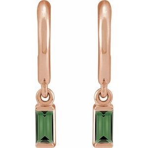 14K Rose Gold Natural Green Tourmaline 17.6 mm Hoop Earrings