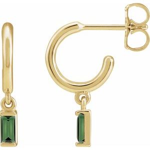 14K Yellow Gold Natural Green Tourmaline 17.6 mm Hoop Earrings