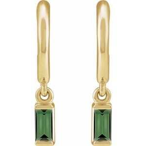 14K Yellow Gold Natural Green Tourmaline 17.6 mm Hoop Earrings