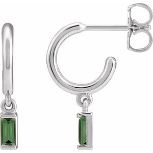 Platinum Natural Green Tourmaline 17.6 mm Hoop Earrings