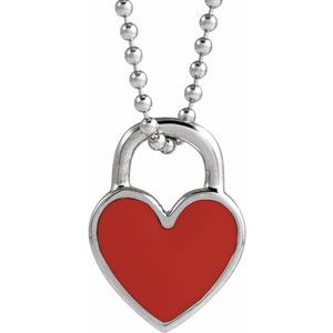 14K White Gold Red Enamel Heart 18" Necklace