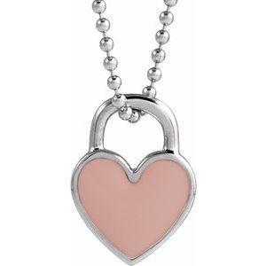 14K White Gold Pink Enamel Heart 18" Necklace