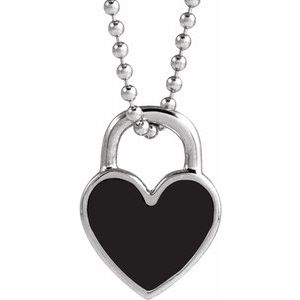 14K White Gold Black Enamel Heart 18" Necklace