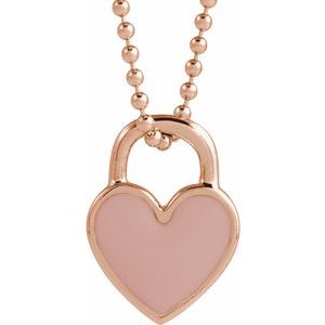 14K Rose Gold Pink Enamel Heart 18" Necklace