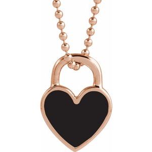 14K Rose Gold Black Enamel Heart 18" Necklace