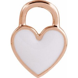 14K Rose Gold White Enamel Heart Pendant