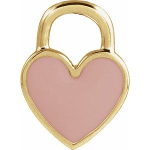 14K Yellow Gold Pink Enamel Heart Pendant