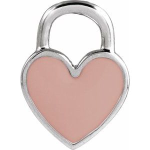 14K White Gold Pink Enamel Heart Pendant