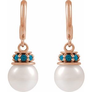 14K Rose Gold Cultured White Freshwater Pearl & Natural London Blue Topaz Hoop Earrings
