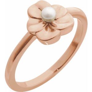 14K Rose Gold Cultured White Seed Pearl Floral Ring
