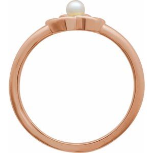14K Rose Gold Cultured White Seed Pearl Floral Ring