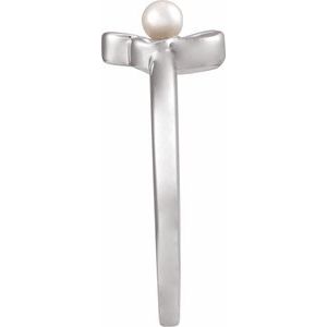 14K White Gold Cultured White Seed Pearl Floral Ring