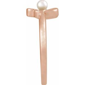 14K Rose Gold Cultured White Seed Pearl Floral Ring