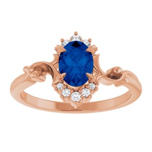 14K Rose Gold Lab-Grown Blue Sapphire & .08 CTW Natural Diamond Ring