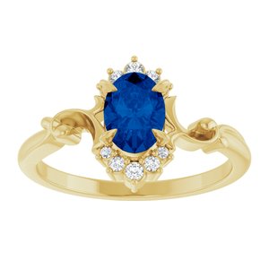 14K Yellow Gold Lab-Grown Blue Sapphire & .08 CTW Natural Diamond Ring