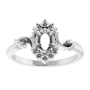 14K White Gold 7x5 mm Oval Accented Ring Mounting