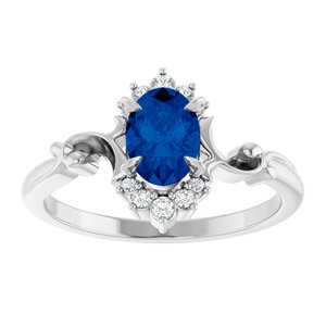 Sterling Silver Lab-Grown Blue Sapphire & .08 CTW Natural Diamond Ring