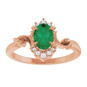 14K Rose Gold Lab-Grown Emerald & .08 CTW Natural Diamond Ring