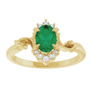 14K Yellow Gold Lab-Grown Emerald & .08 CTW Natural Diamond Ring