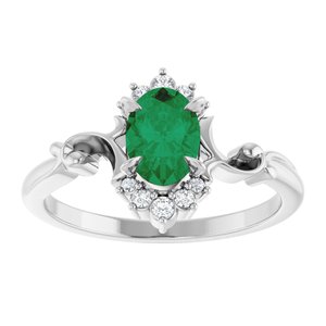 Platinum Lab-Grown Emerald & .08 CTW Natural Diamond Ring