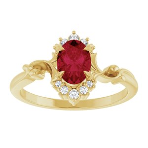 14K Yellow Gold Lab-Grown Ruby & .08 CTW Natural Diamond Ring
