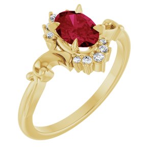 14K Yellow Gold Lab-Grown Ruby & .08 CTW Natural Diamond Ring