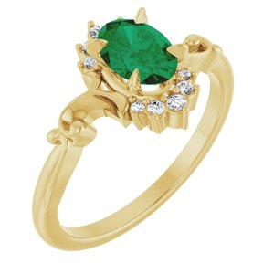 14K Yellow Gold Lab-Grown Emerald & .08 CTW Natural Diamond Ring