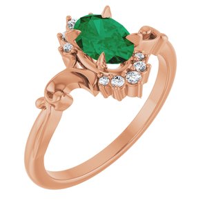 14K Rose Gold Lab-Grown Emerald & .08 CTW Natural Diamond Ring