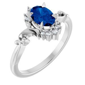 Platinum Lab-Grown Blue Sapphire & .08 CTW Natural Diamond Ring