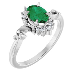 14K White Gold Lab-Grown Emerald & .08 CTW Natural Diamond Ring