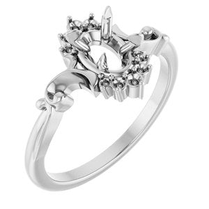 14K White Gold 7x5 mm Oval Accented Ring Mounting