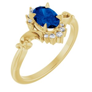 14K Yellow Gold Lab-Grown Blue Sapphire & .08 CTW Natural Diamond Ring