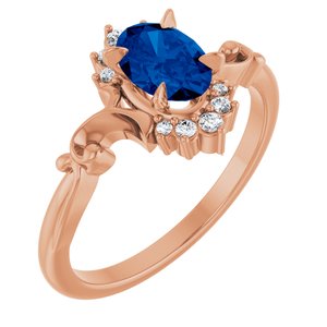 14K Rose Gold Lab-Grown Blue Sapphire & .08 CTW Natural Diamond Ring