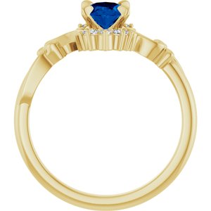 14K Yellow Gold Lab-Grown Blue Sapphire & .08 CTW Natural Diamond Ring