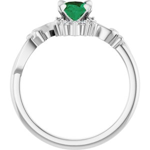 Sterling Silver Lab-Grown Emerald & .08 CTW Natural Diamond Ring
