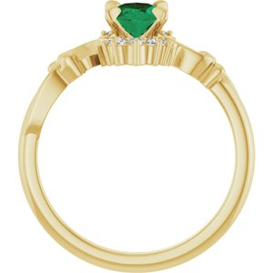 14K Yellow Gold Lab-Grown Emerald & .08 CTW Natural Diamond Ring