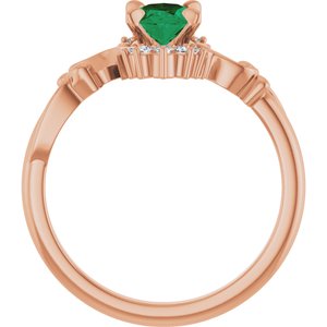 14K Rose Gold Lab-Grown Emerald & .08 CTW Natural Diamond Ring