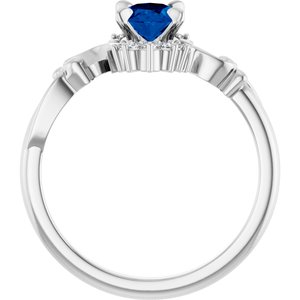 14K White Gold Lab-Grown Blue Sapphire & .08 CTW Natural Diamond Ring